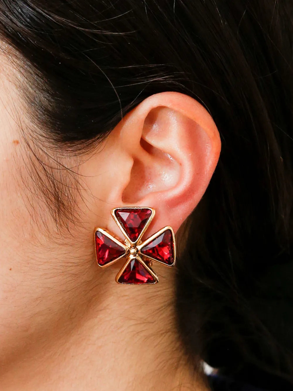 Saint Laurent Pre-owned 1990s Cross Crystal-embellished Earrings in Red, view 2