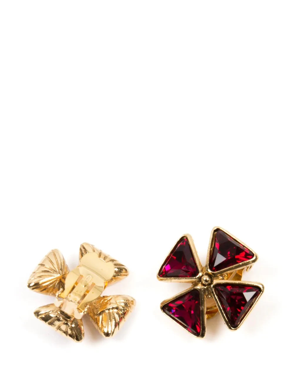 Saint Laurent Pre-owned 1990s Cross Crystal-embellished Earrings in Red, view 3