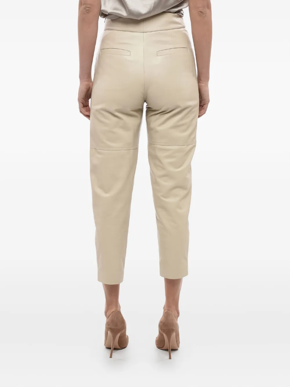 Brunello Cucinelli Leren broek met rits aan de zijkant Beige