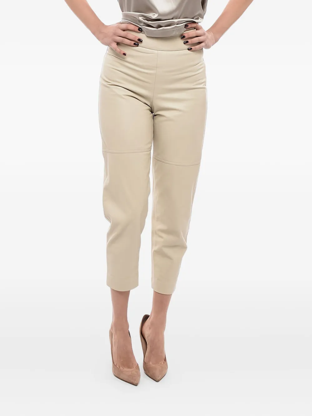 Brunello Cucinelli Leren broek met rits aan de zijkant Beige