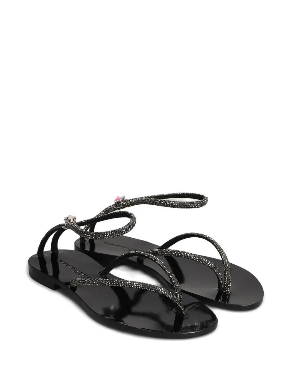  Eddi Cuomo Crystal-embellished Flat Sandals - Black 
