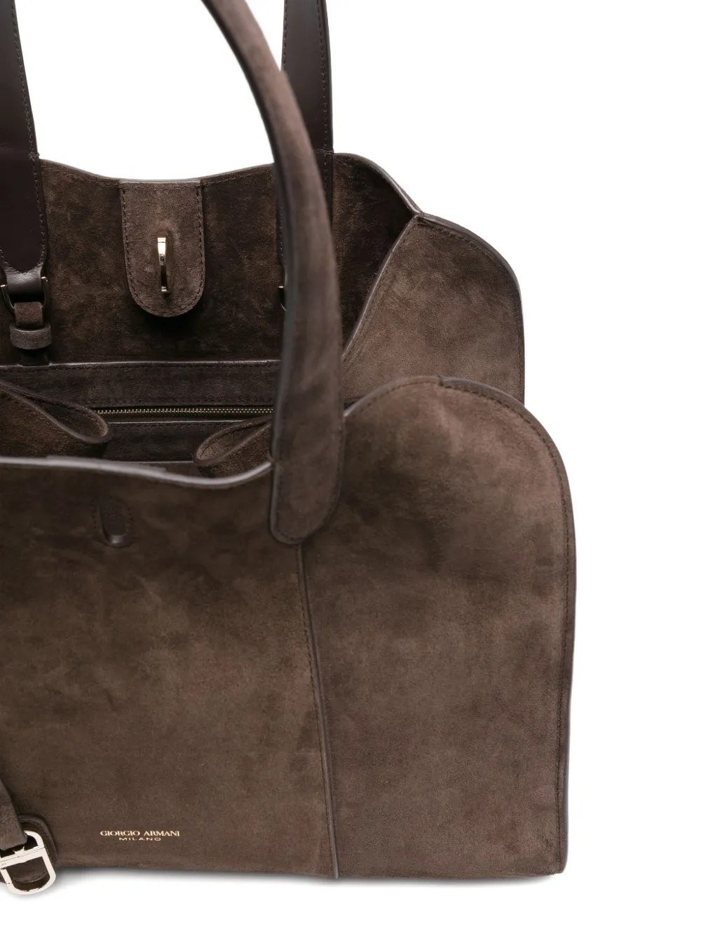Giorgio Armani Suède shopper van kalfsleer Bruin