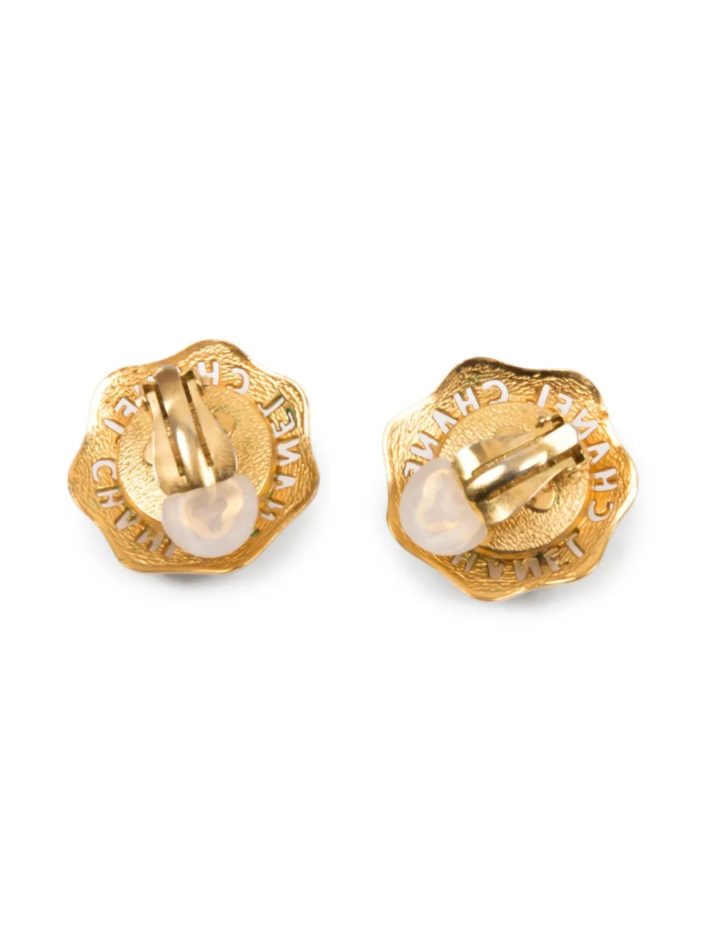 1980s Pearl-Embellished Round-Logo Earrings