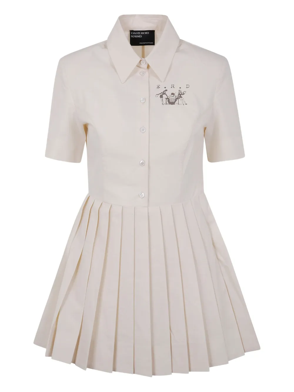 logo-print pleated shirt dress