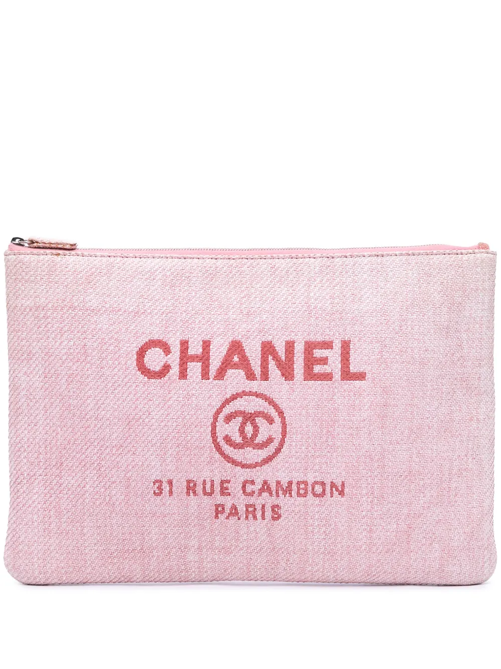 CHANEL Pre-Owned 2014 ラージ ラフィア ドーヴィル O ケース クラッチバッグ - ピンク CHANEL Pre-Owned 2014 ラージ ラフィア ドーヴィル O ケース クラッチバッグ - ピンク