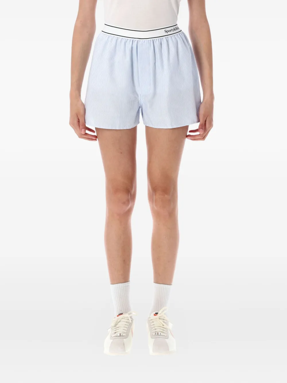 Sporty & Rich Serif Logo Boxers stripe-pattern shorts Blauw
