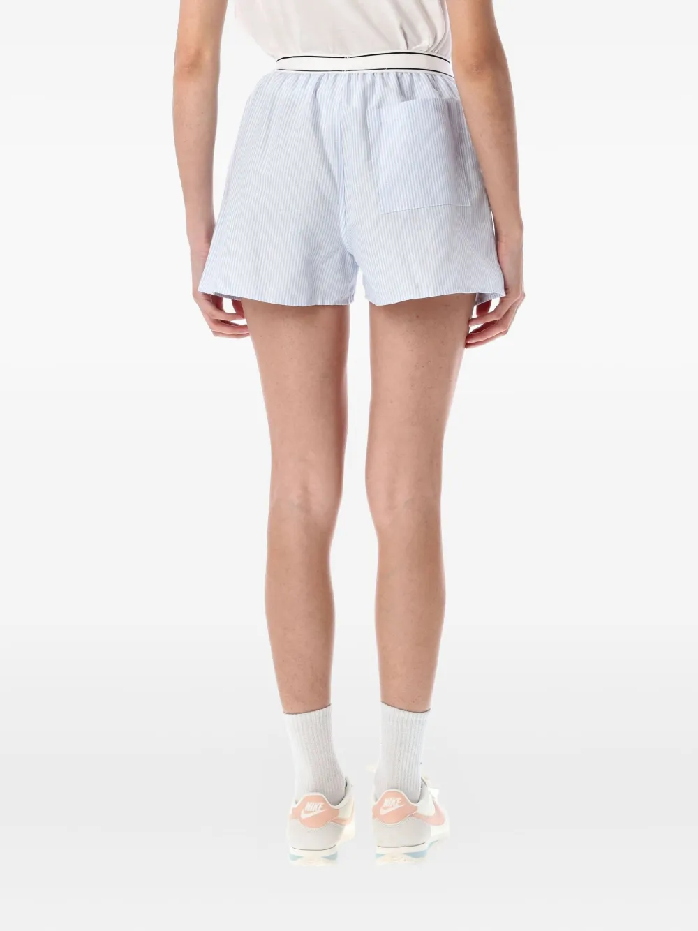 Sporty & Rich Serif Logo Boxers gestreepte shorts Blauw