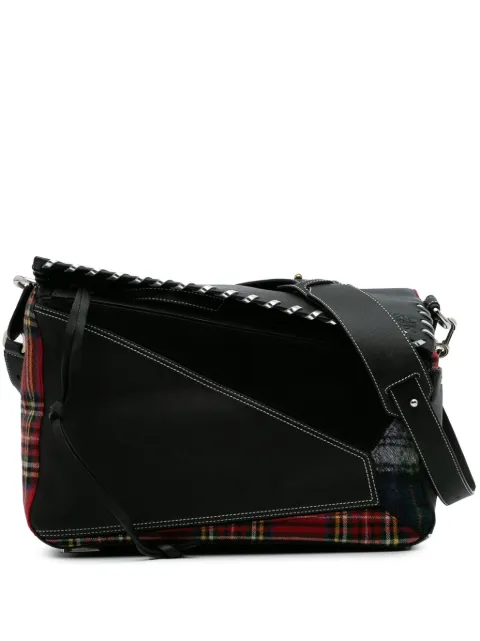 Loewe Pre-Owned 2017 XL Leather and Wool Tartan Puzzle crossbody bag