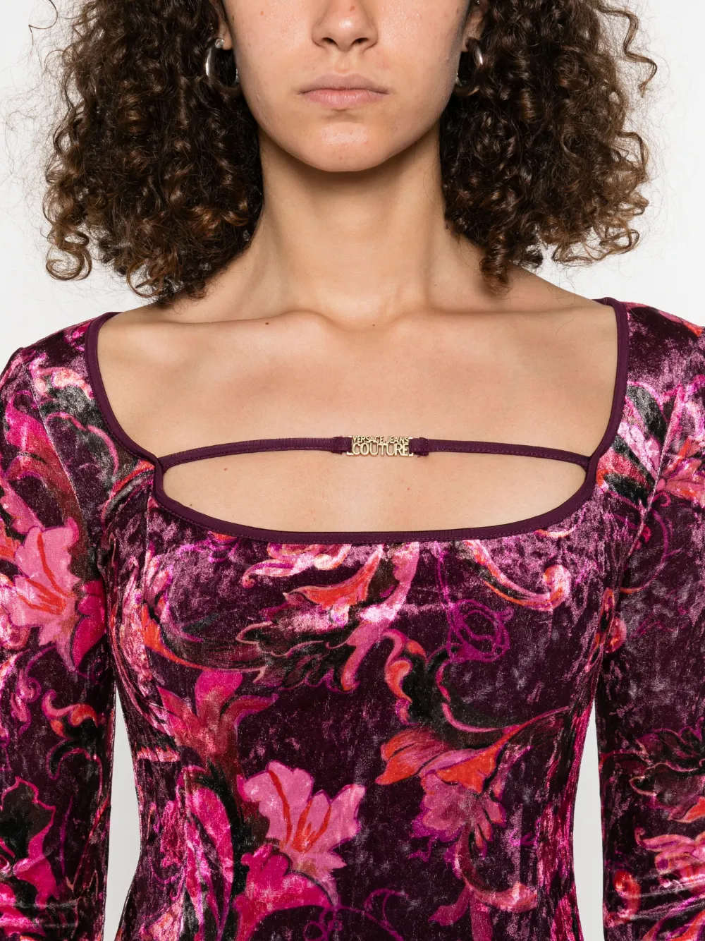 Versace Jeans Couture floral-print velvet mini dress Rood