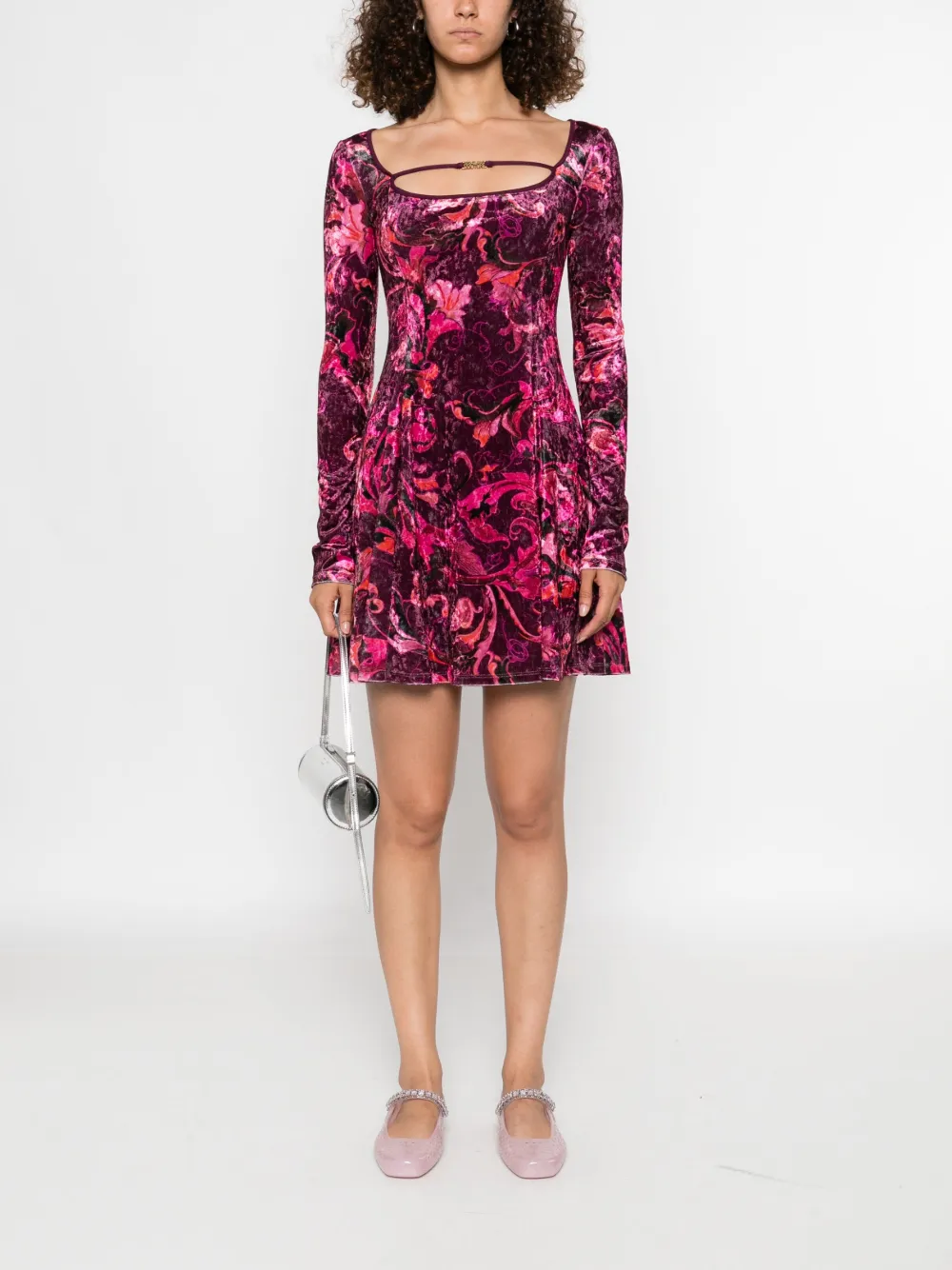 Versace Jeans Couture floral-print velvet mini dress Rood