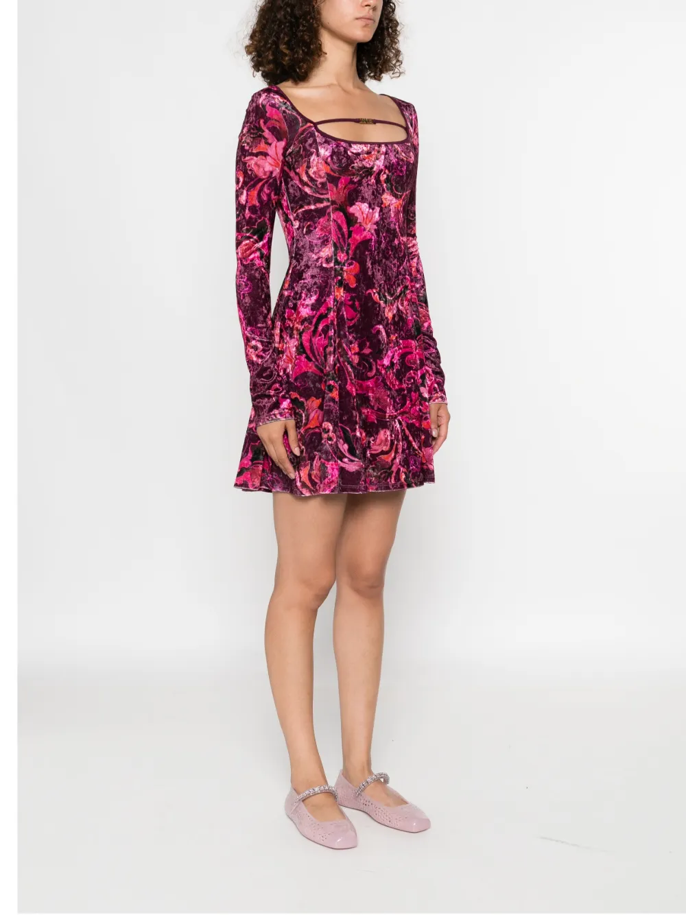 Versace Jeans Couture floral-print velvet mini dress Rood