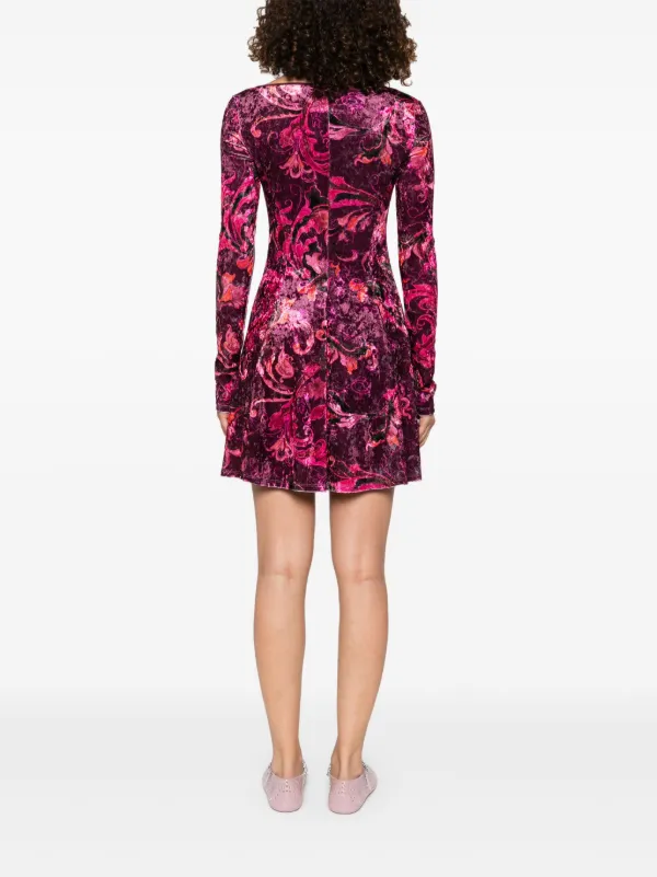 Versace Jeans Couture フローラル ベルベットミニドレス | レッド