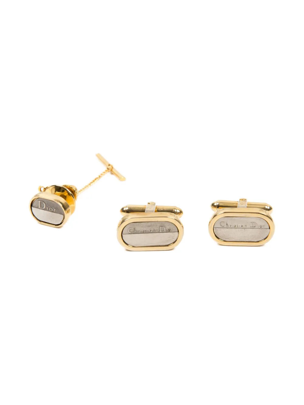 Christian Dior Pre-Owned 1990s logo-engraved cufflinks set | Gold | Image 1