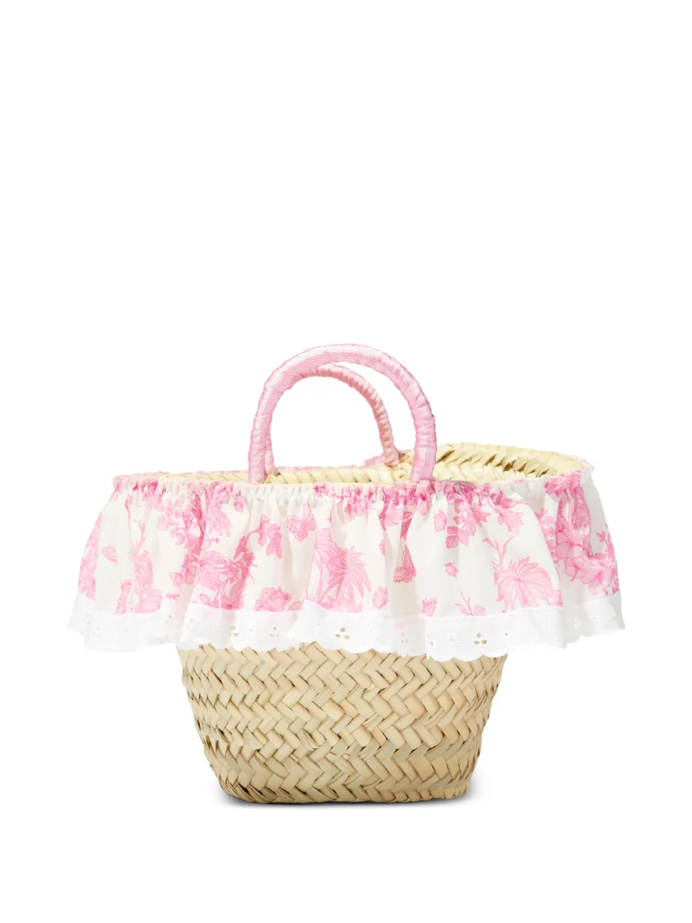 SELINIACTION KIDS Rieten tas met bloemenprint en ruches - Roze