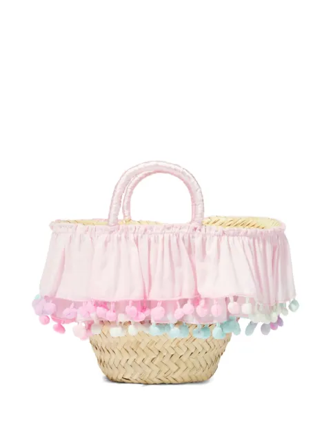 SELINIACTION KIDS ruffled pompom straw bag