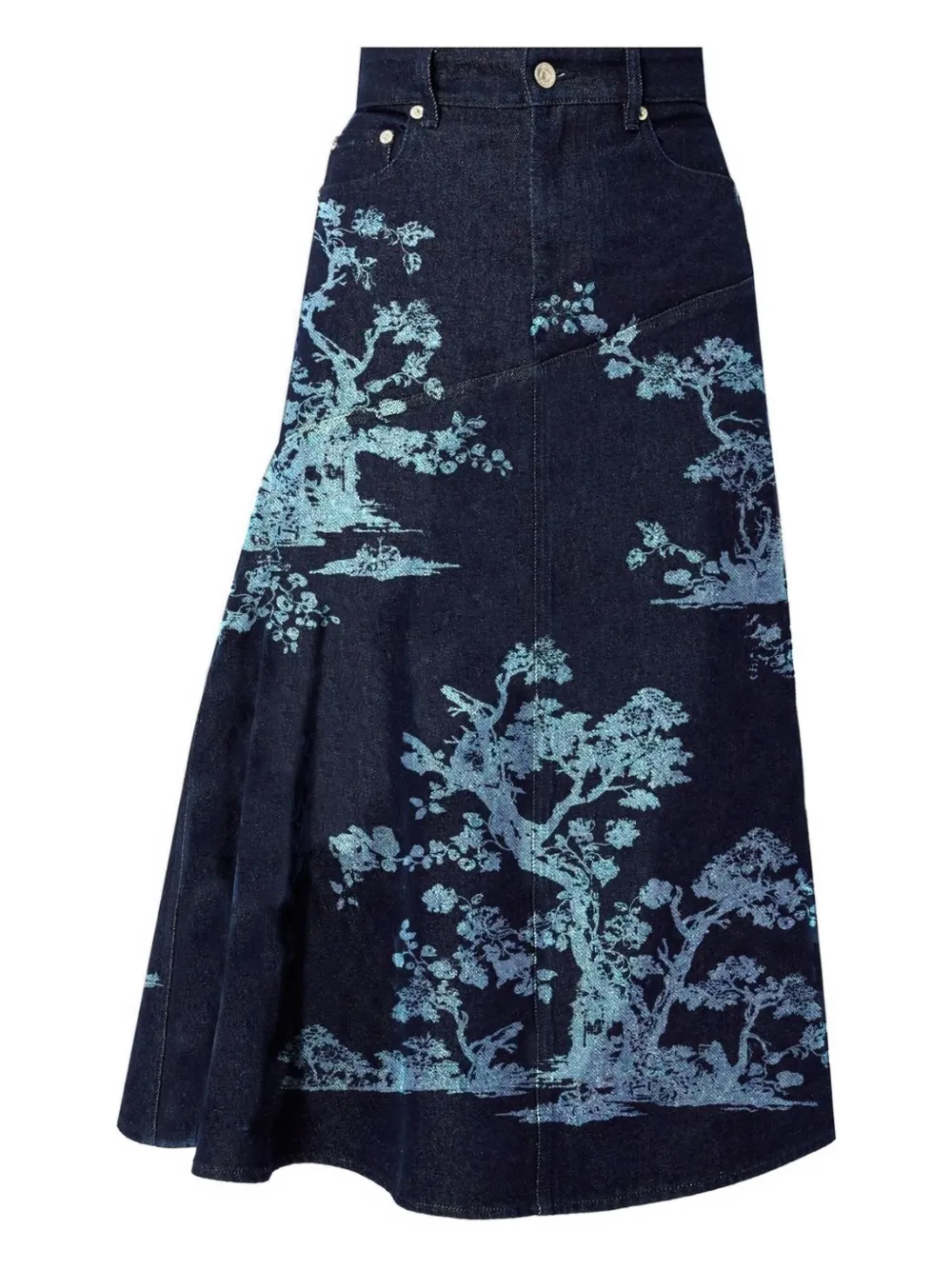 ERDEM tree-print midi skirt Blauw