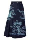ERDEM tree-print midi skirt - Blue