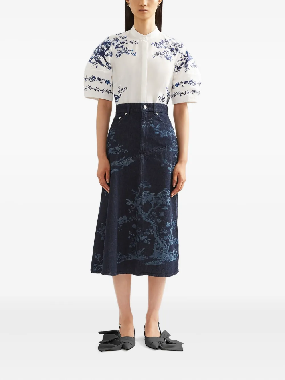 ERDEM Midi-rok met boomprint Blauw