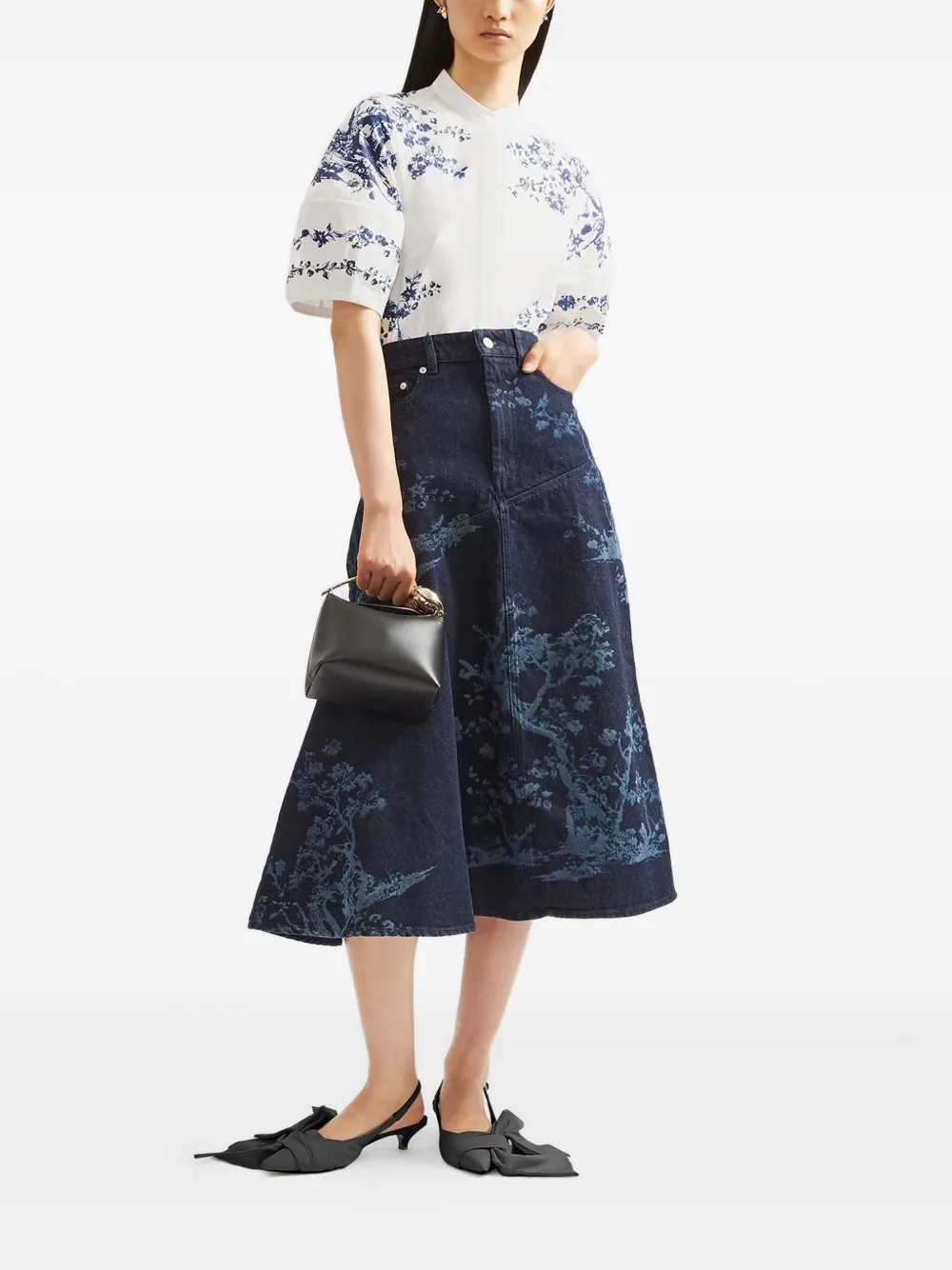 ERDEM Midi-rok met boomprint Blauw