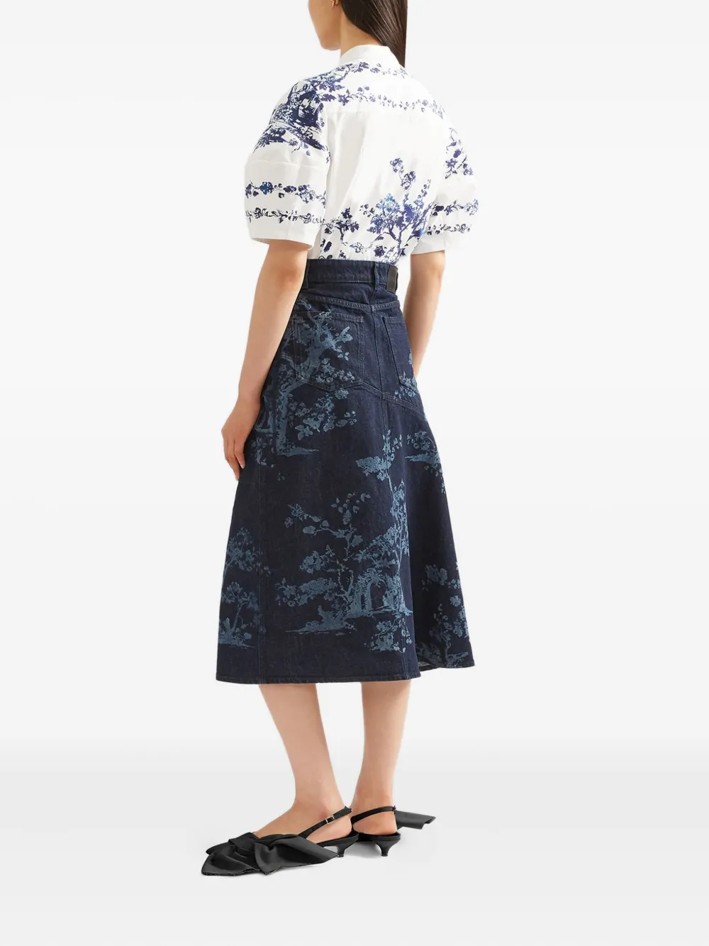 ERDEM Midi-rok met boomprint Blauw