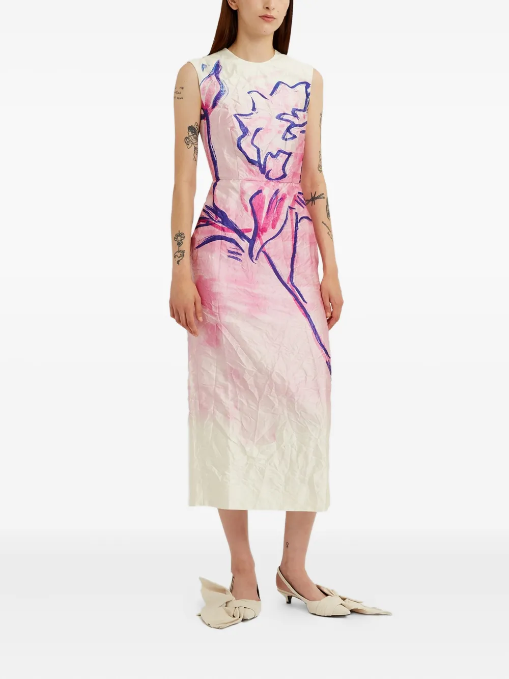 ERDEM Midi-jurk met bloemenprint Roze