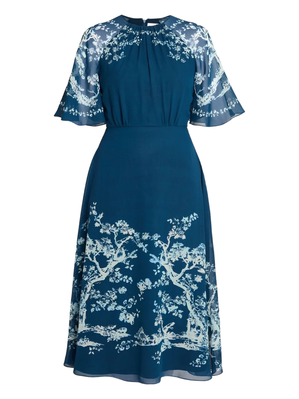 ERDEM Midi-jurk met bloemenprint en korte mouwen Blauw