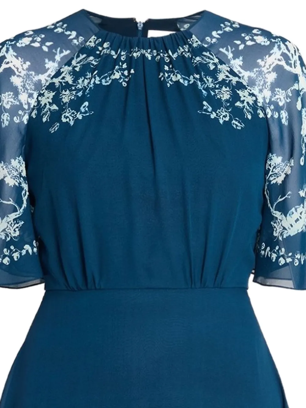 ERDEM Midi-jurk met bloemenprint en korte mouwen Blauw