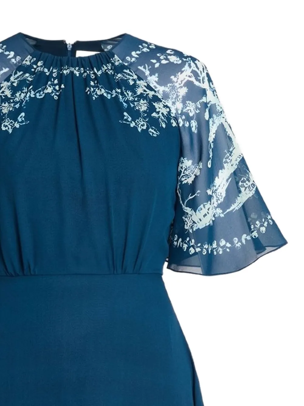 ERDEM Midi-jurk met bloemenprint en korte mouwen - Blauw