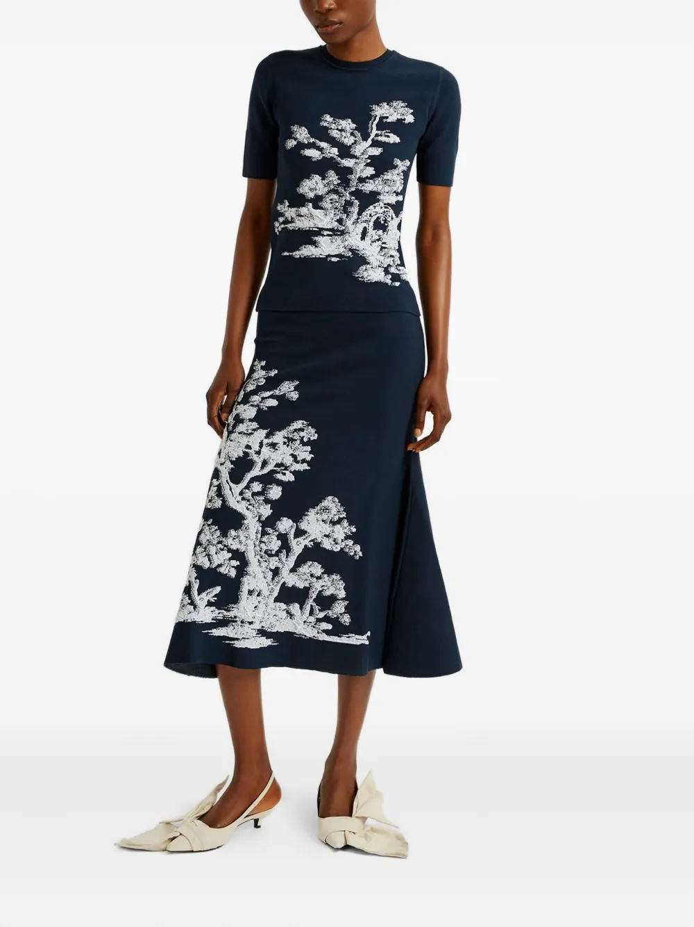 ERDEM Top met jacquard en korte mouwen Blauw