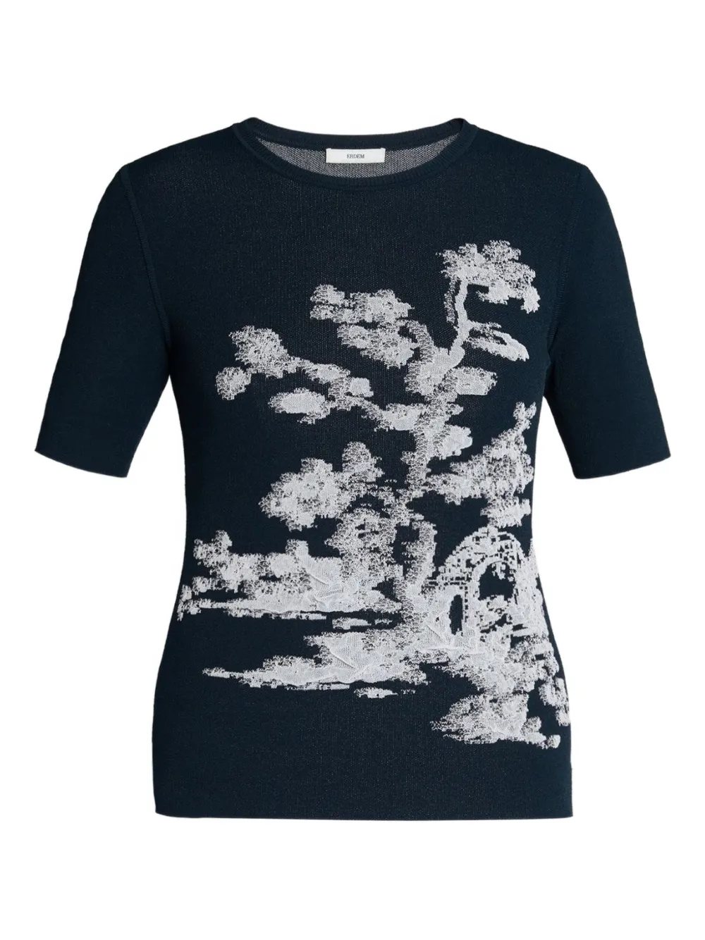 ERDEM Top met jacquard en korte mouwen Blauw