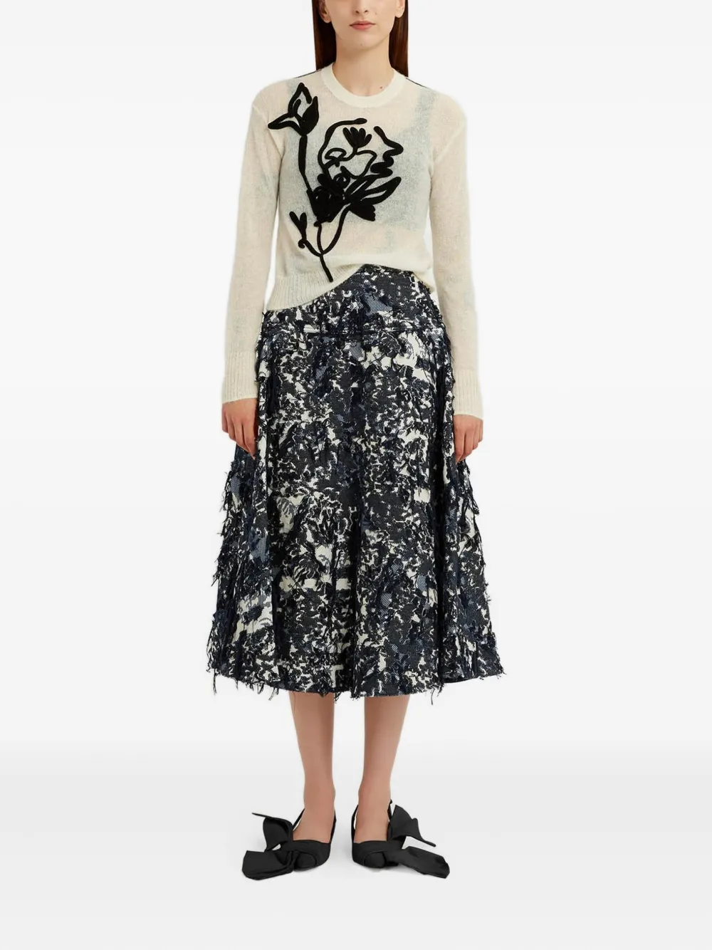 ERDEM Trui met bloemenpatroon en ronde hals Wit