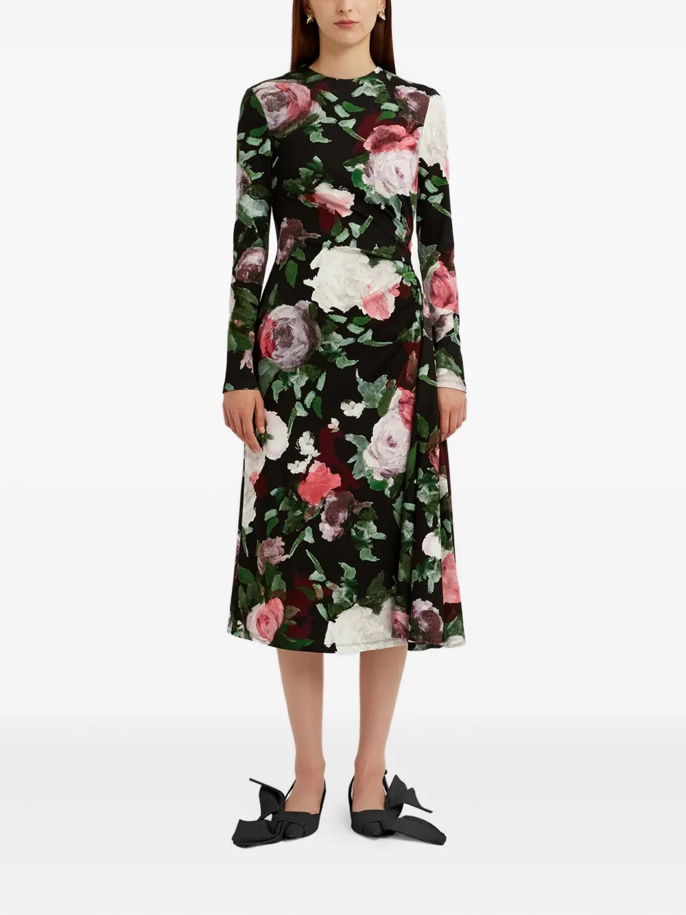 ERDEM Gedrapeerde midi-jurk Zwart