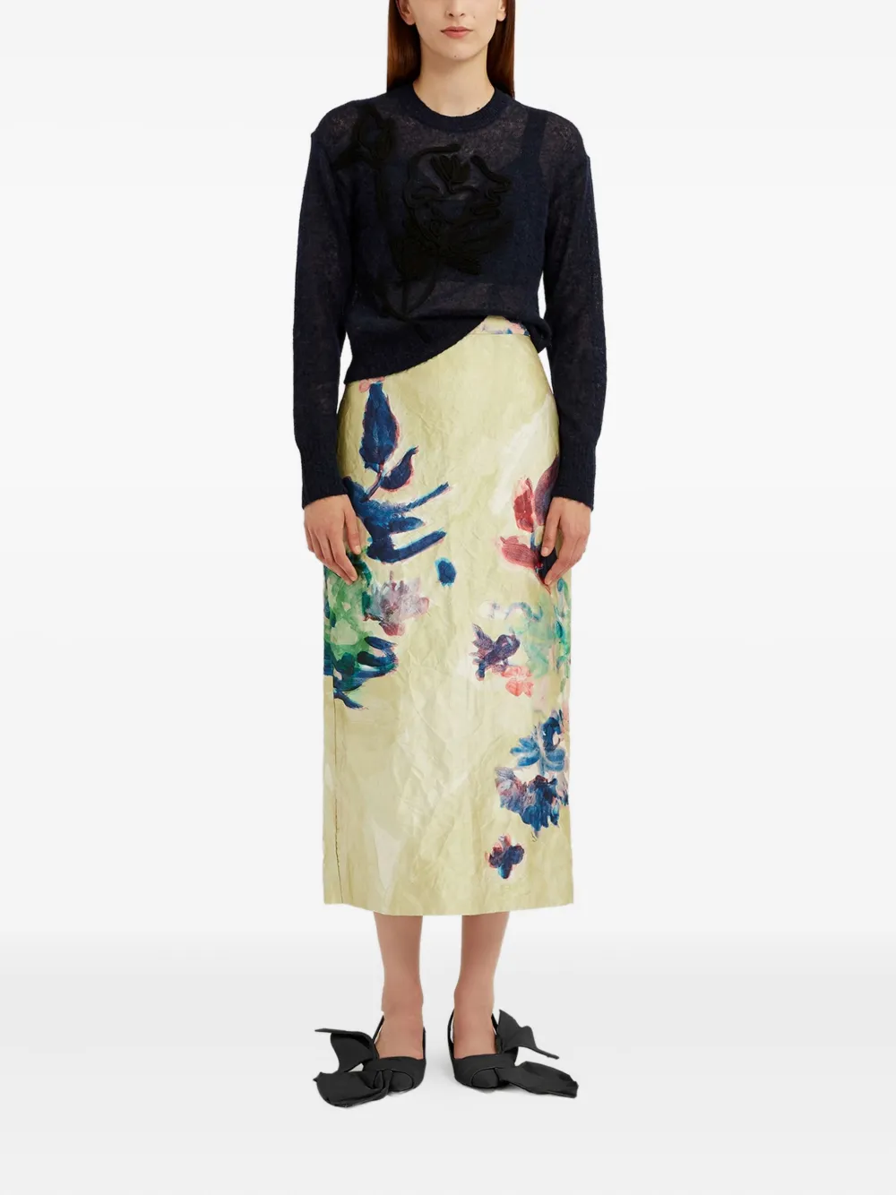 ERDEM Midi-jurk met bloemenprint Geel