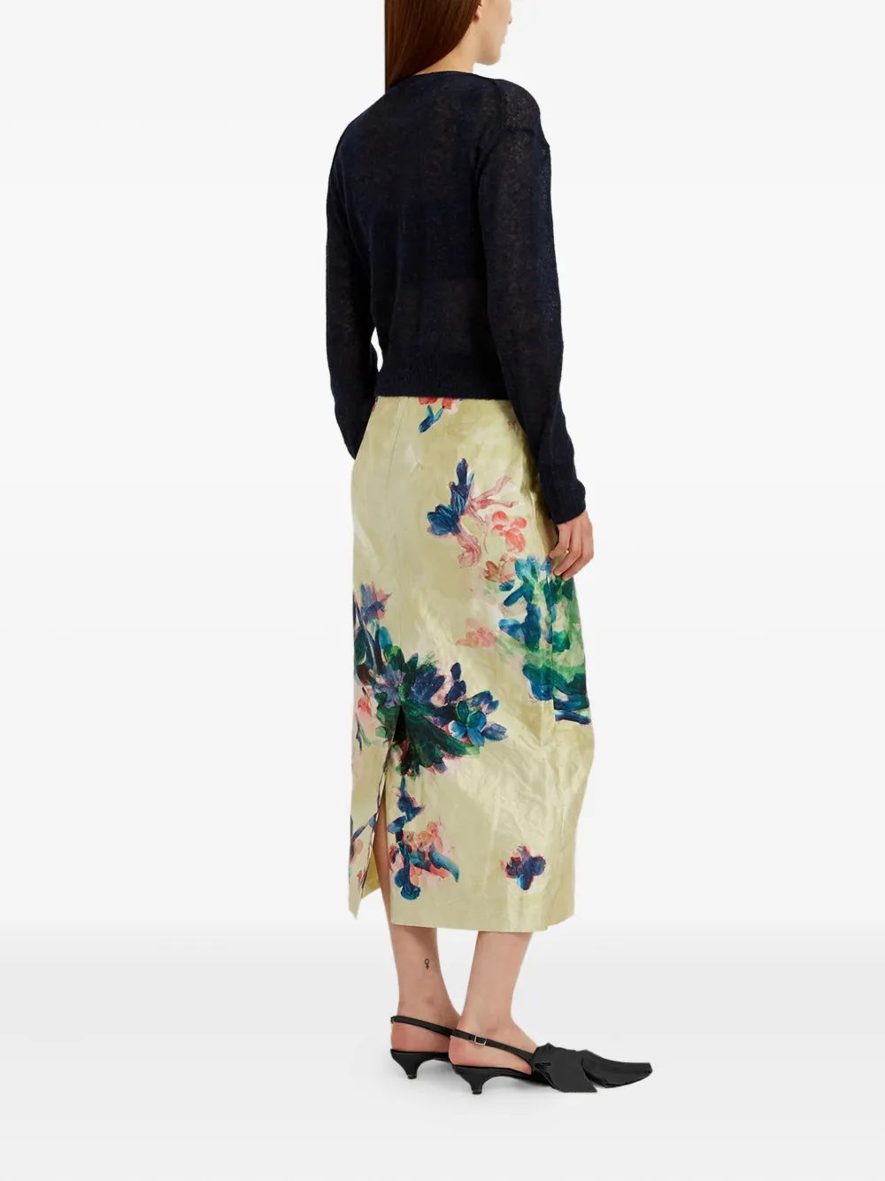 ERDEM Midi-jurk met bloemenprint Geel