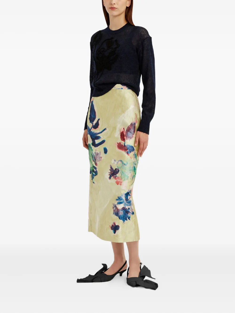 ERDEM Midi-jurk met bloemenprint - Geel