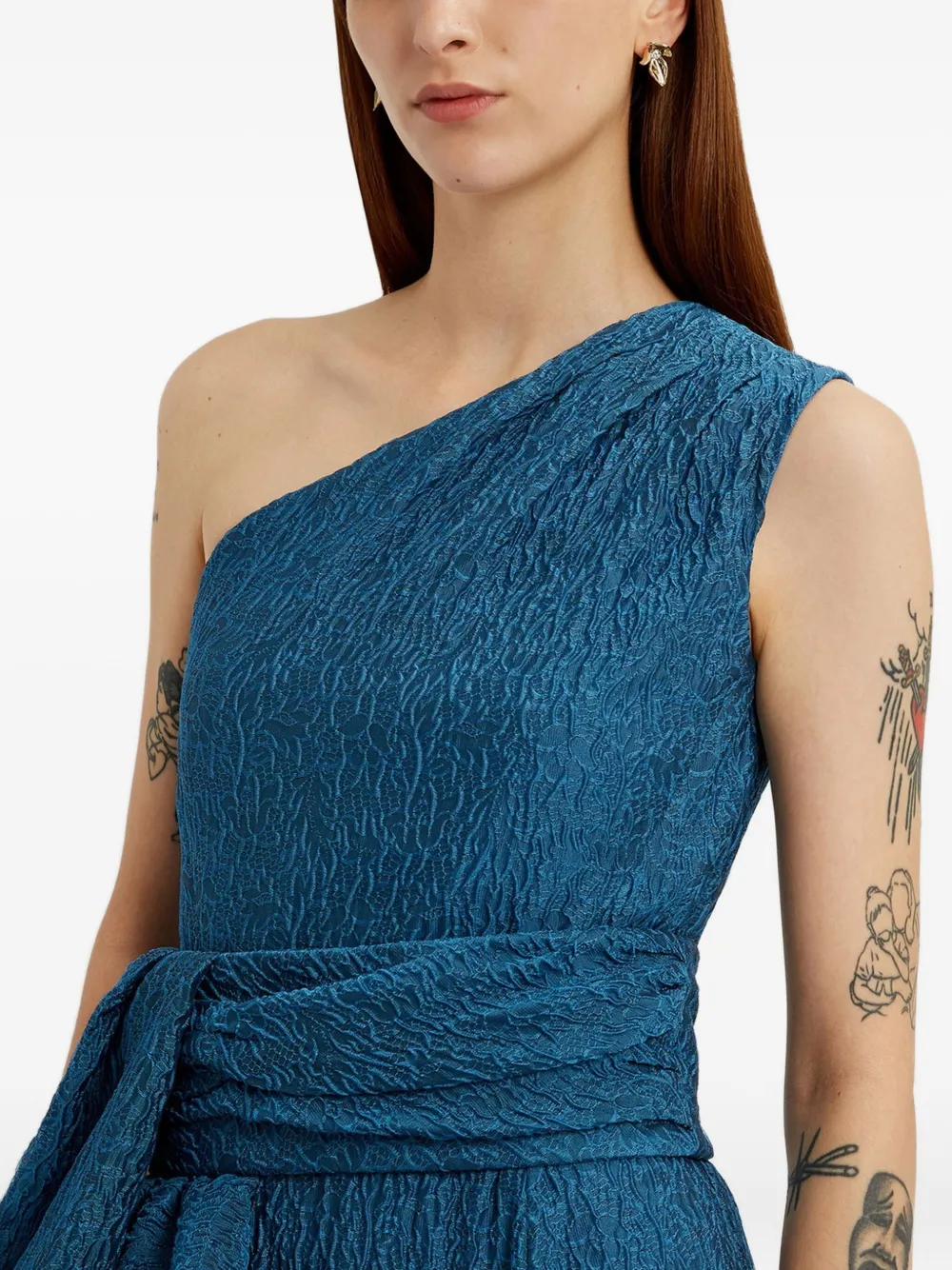 Erdem One-shoulder Crinkled Gown In Blue