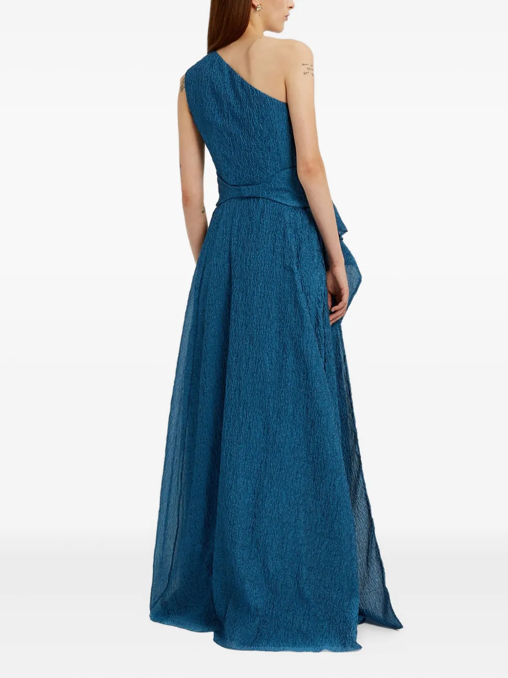 Erdem One-shoulder Crinkled Gown In Blue