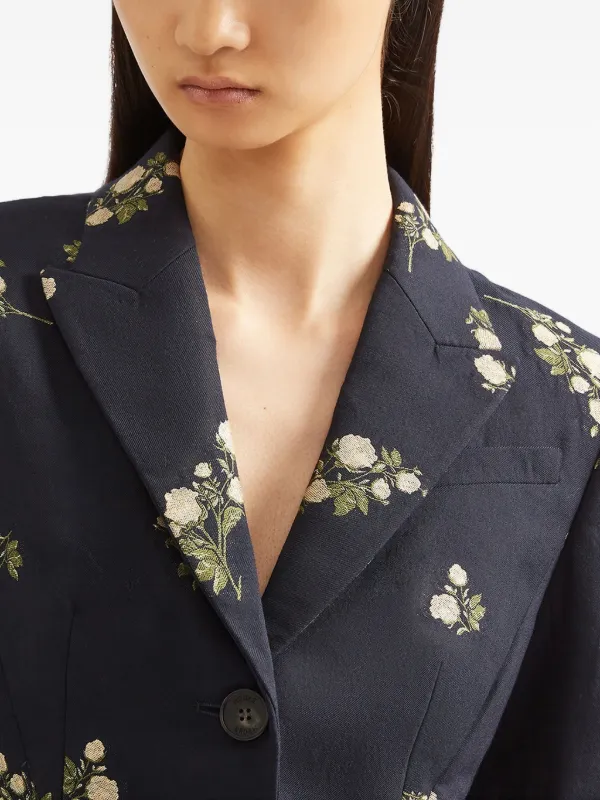ERDEM Floral single-breasted Blazer Blue FARFETCH