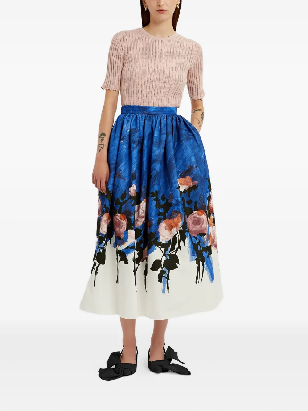 ERDEM Gesmockte midi-rok met bloemen Blauw