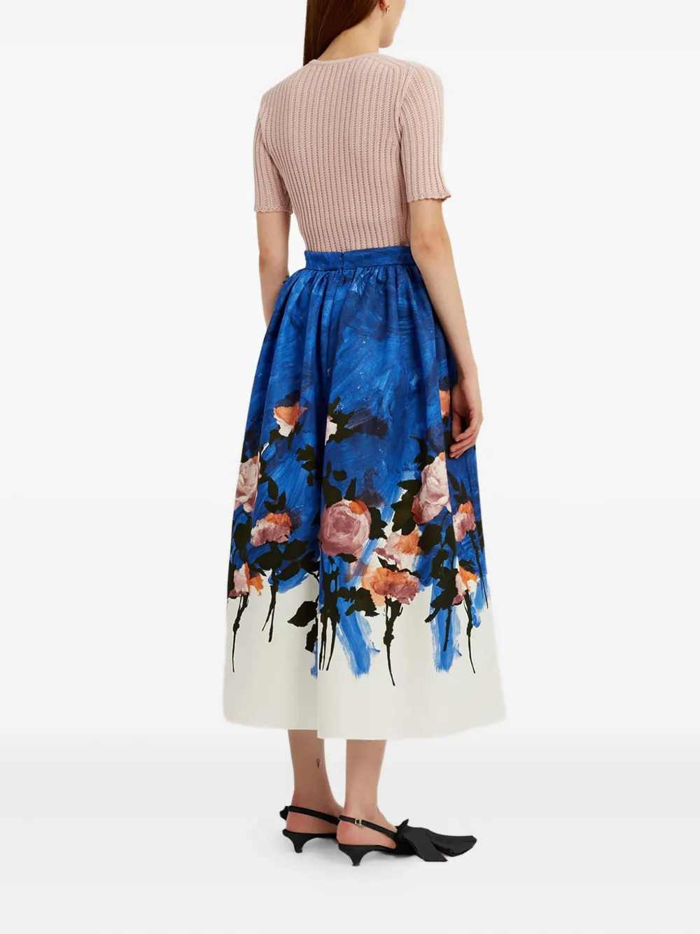ERDEM Gesmockte midi-rok met bloemen Blauw