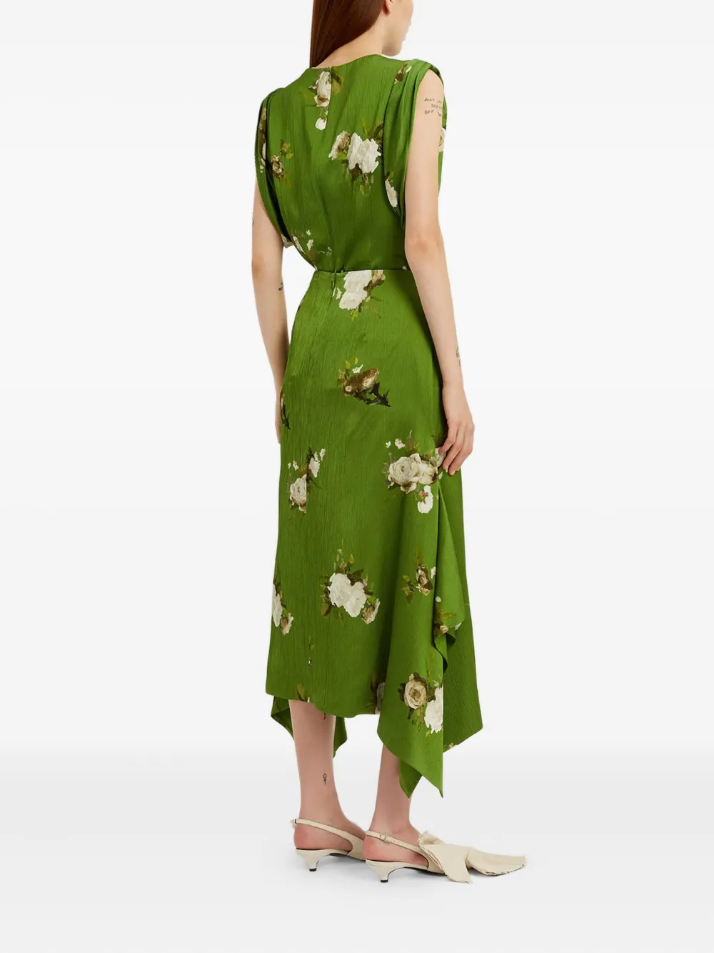 ERDEM Top met col en roosprint Groen