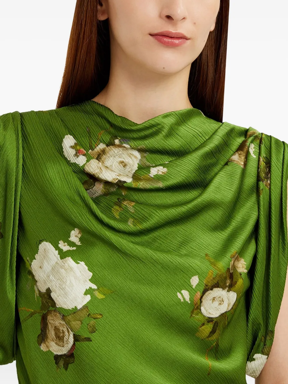 ERDEM Top met col en roosprint Groen