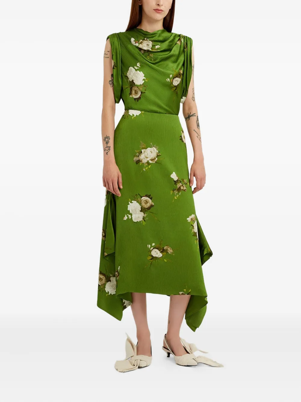 ERDEM Top met col en roosprint Groen