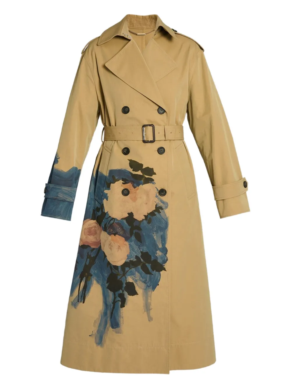floral-print belted trench coat