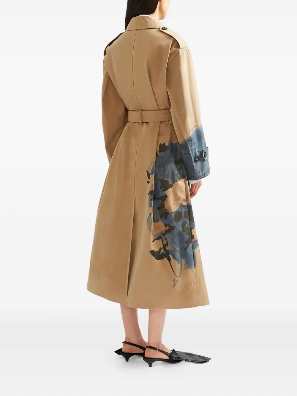 ERDEM floral-print belted trench coat Beige