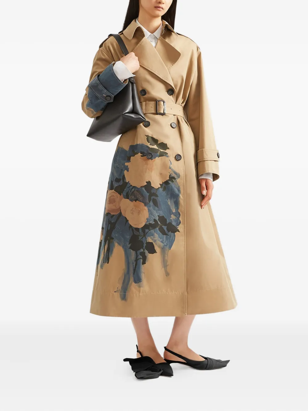 ERDEM floral-print belted trench coat Beige