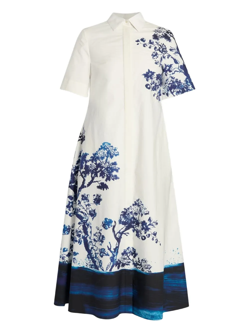 ERDEM Midi-jurk met bloemenprint en korte mouwen Wit