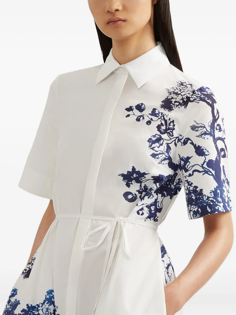 ERDEM Midi-jurk met bloemenprint en korte mouwen Wit