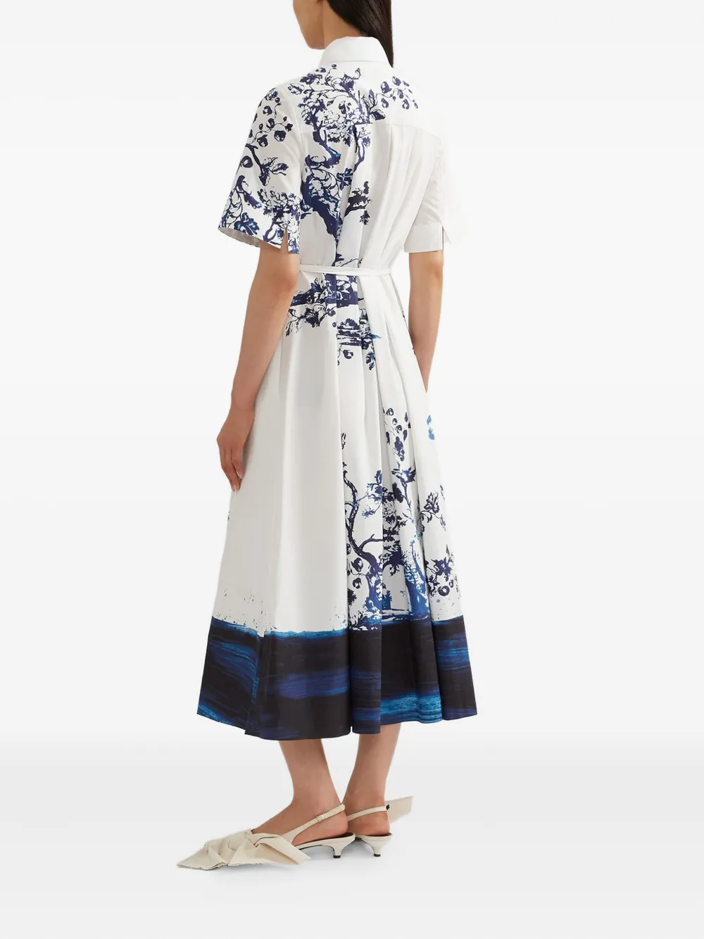 ERDEM Midi-jurk met bloemenprint en korte mouwen Wit