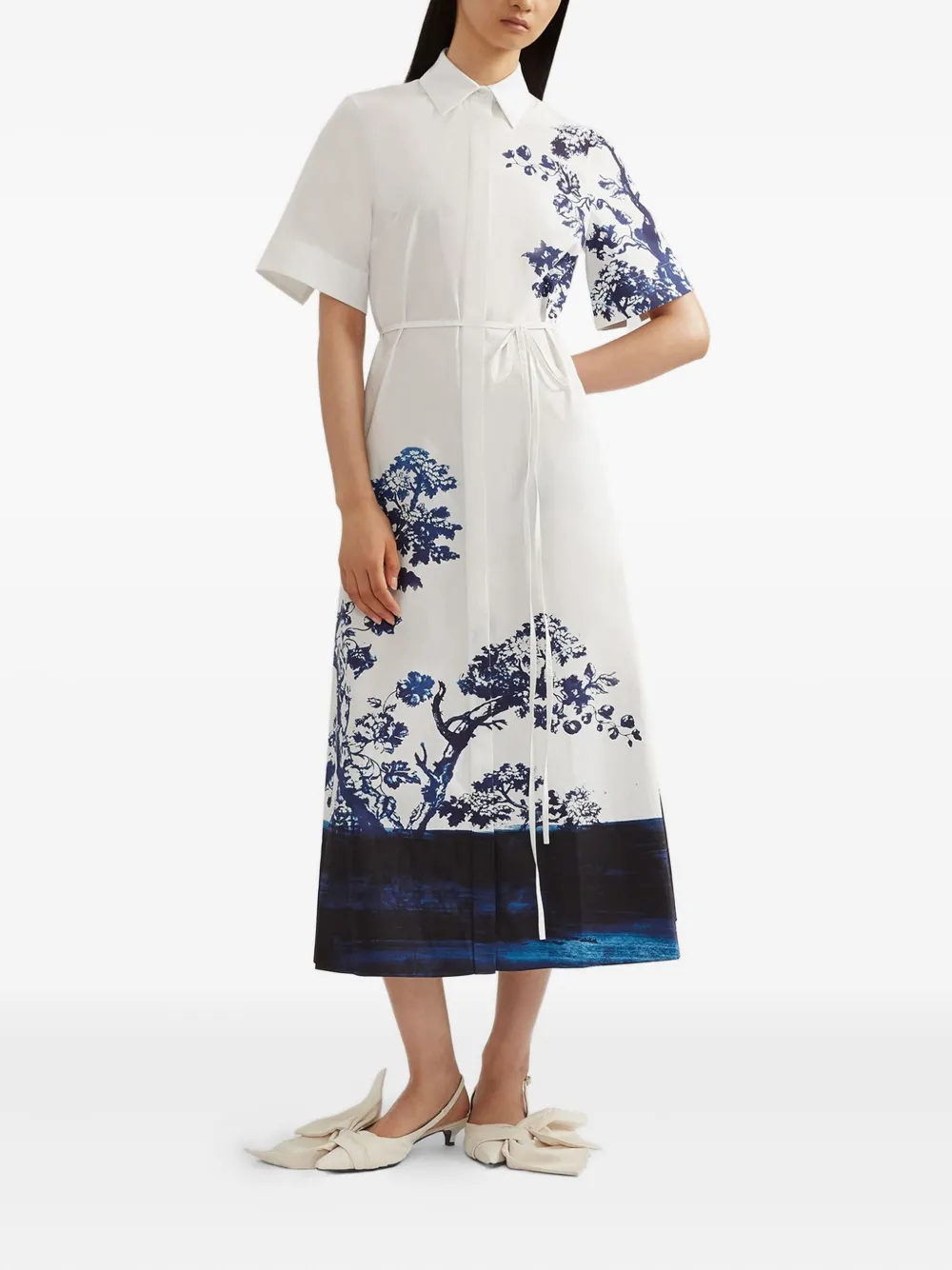 ERDEM Midi-jurk met bloemenprint en korte mouwen Wit